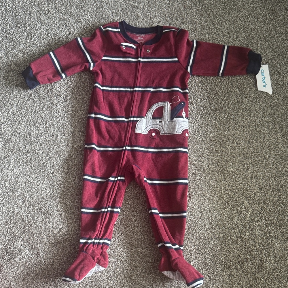 Carter's Burgundy Striped Footie with Car Applique